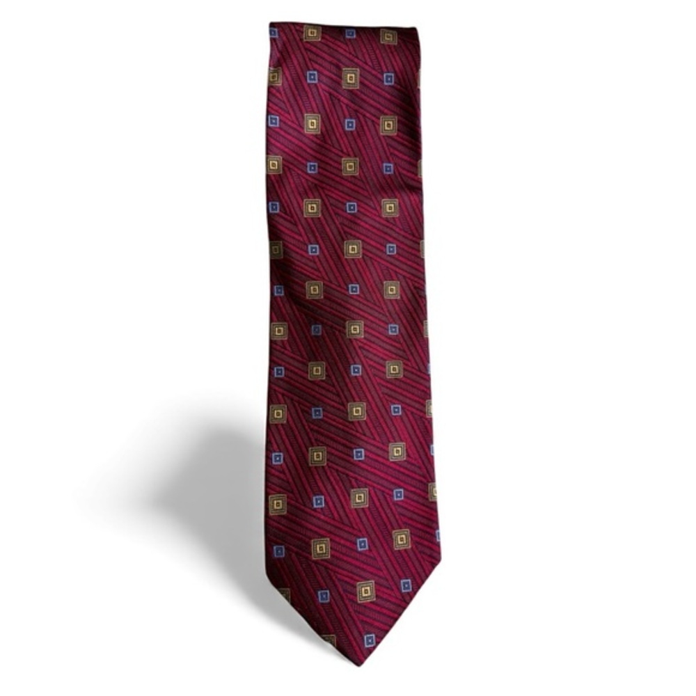 NWT Roberto Villini Collezione Men’s Silk‎ Tie Burgundy Gold Blue Italian